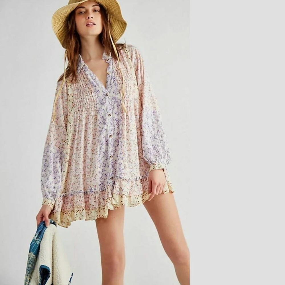 Free People Lost In You Floral Lightweight Tunic Dress Large